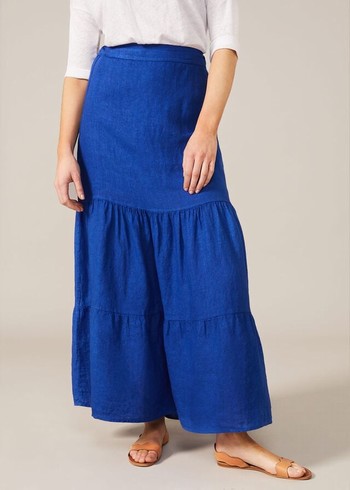 Phase Eight Arvinder Linen Tiered Skirts Deep Blue USA | 7168390-LM